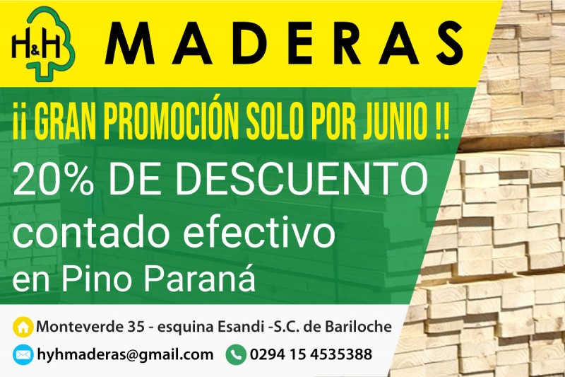 Promo 20% OFF con pago contado en Pino Paraná en H&H Maderas